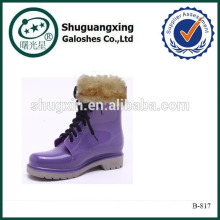 jelly color rubber women clear winter rain boots warm/B-817